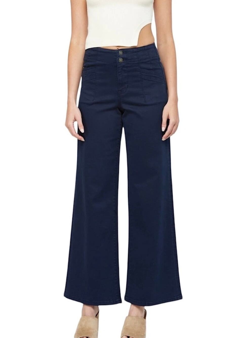 Mica High Rise Wide Leg Pants Navy Size 28 Timeless Laid-back Chic NWT